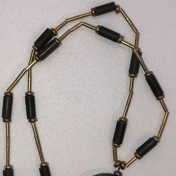 15 1/2" Black and Gold Wooden Necklace - Picture 3 of 4